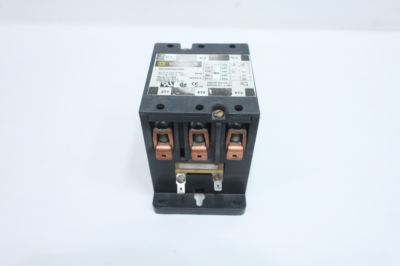 Schneider Electric 8910DPA93V02 Contactor, Definite Purpose, 90A, 3 pole, 50HP at 575VAC, 3 phase, 110/120VAC 50/60Hz coil, open — General Accessories