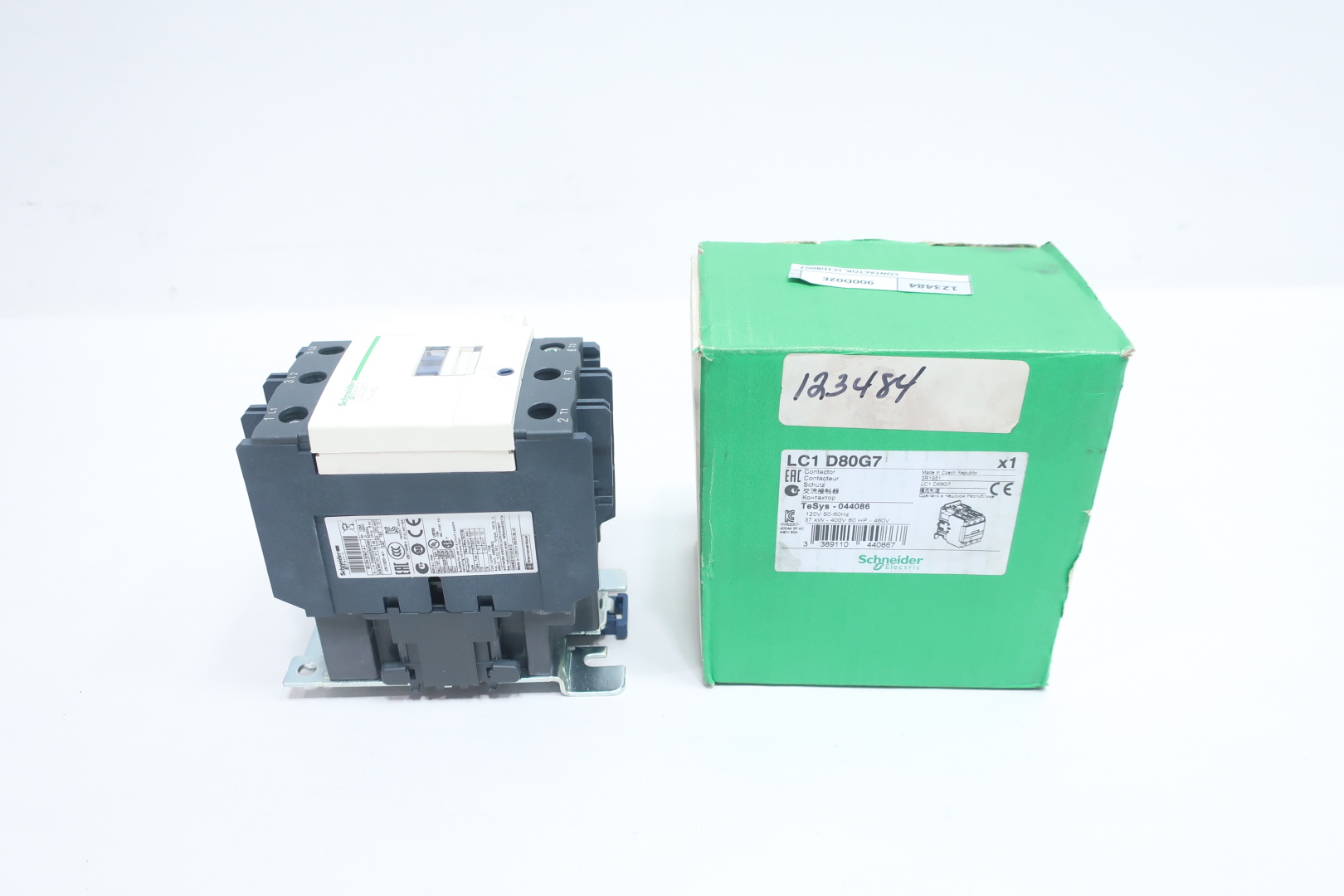 Schneider Electric LC1D80G7 IEC contactor, TeSys Deca, nonreversing, 80A, 60HP at 480VAC, up to 100kA SCCR, 3 phase, 3 NO, 120VAC 50/60Hz coil, open — Electrónica y PCB