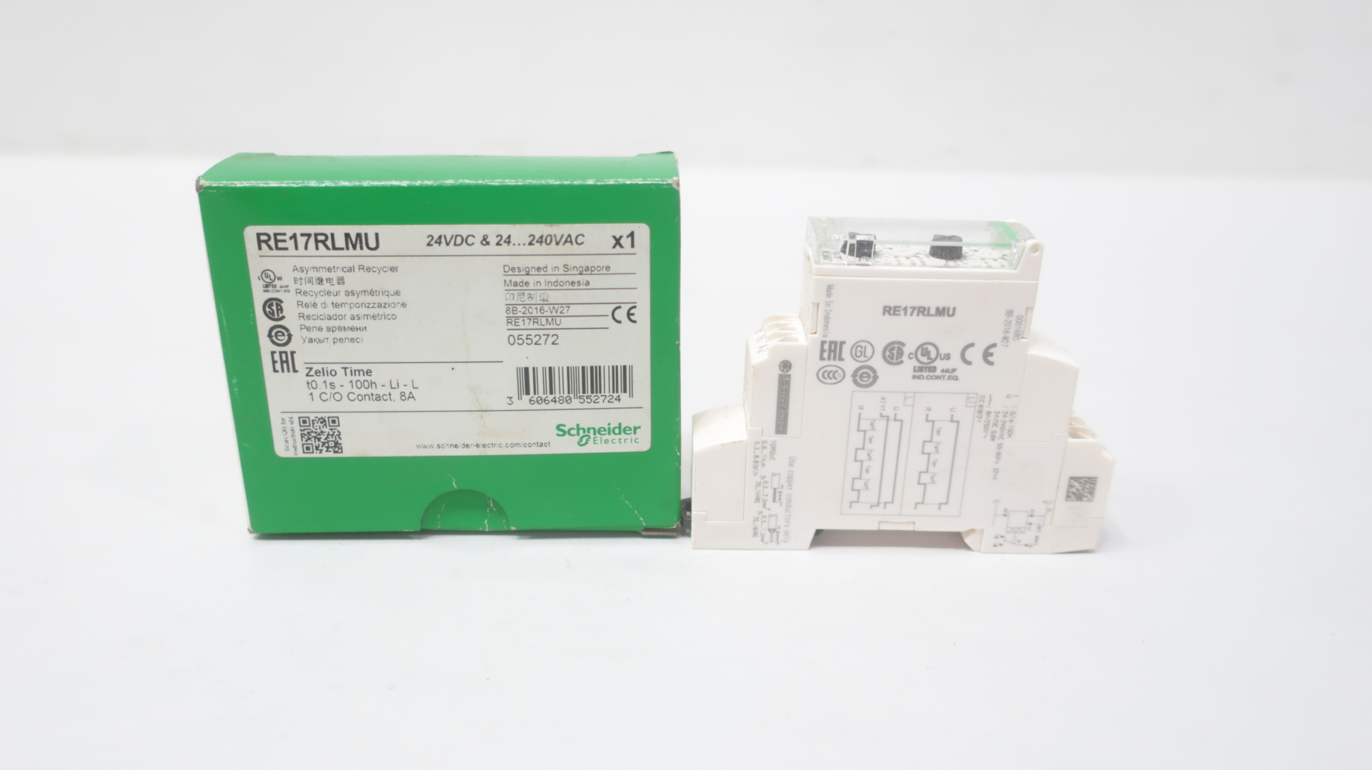 Schneider Electric RE17RLMU dual function relay, Harmony Timer Relays, 8A, 1CO, 1s..100h, asymmetrical flashing, 24V DC or 24...240V AC DC — Contactors & Relays